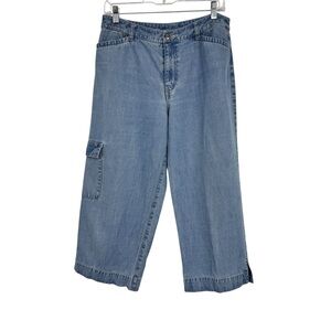 Nordstrom Size 10 Light Blue Tencel Lyocell/Cotton Cargo Capri Wider Leg Jeans